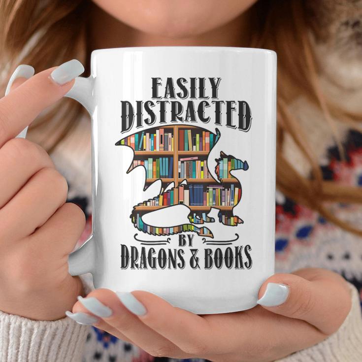 EASILY DISTRACTED BY DRAGONS & BOOKS Medieval Fantasy Reader Graphic Print Coffee Mug Unique Gifts