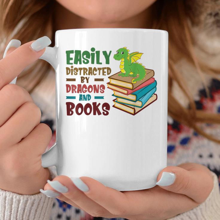 Easily Distracted By Dragons And Books Book Nerd Reading Graphic Print Coffee Mug Unique Gifts