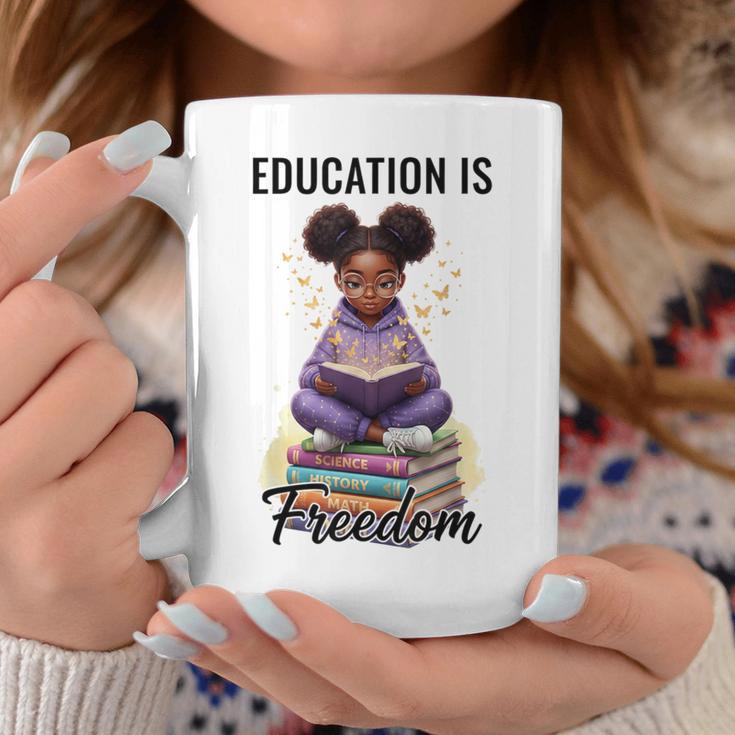 Education Is Freedom African American Girl Reading Book Graphic Print Coffee Mug Unique Gifts