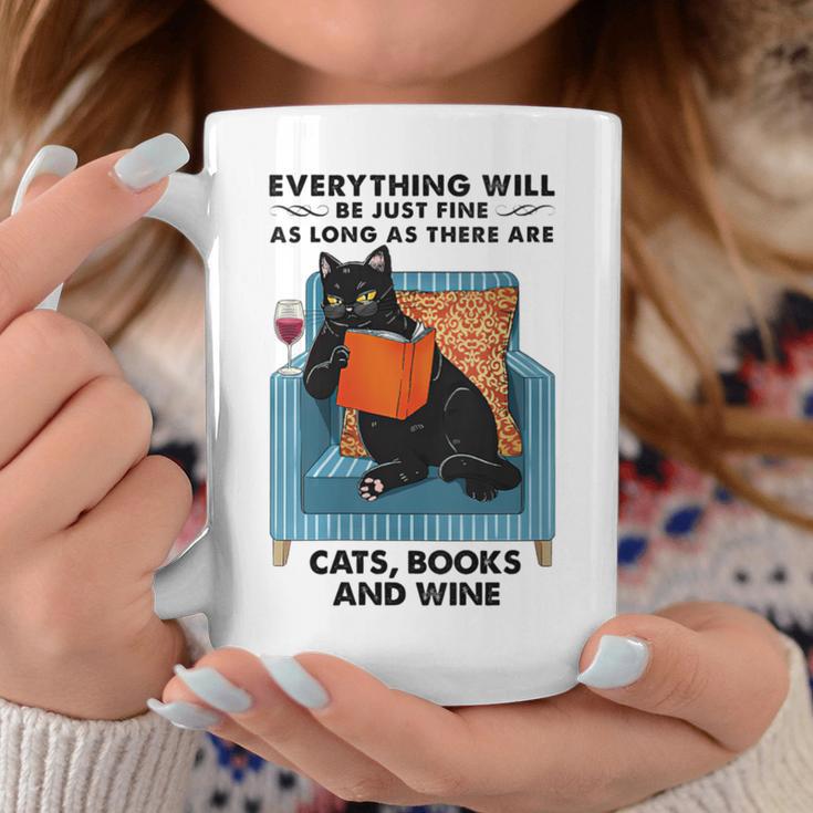 Everything Will Be Just Fine Cats Books And Wine Graphic Print Coffee Mug Unique Gifts Everything Will Be Just Fine Cats Books And Wine Graphic Print Coffee Mug Unique Gifts