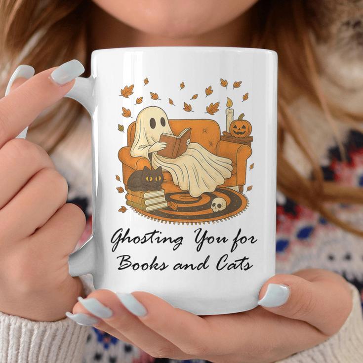 Fall Cat Ghosting You For Book Halloween Ghost Reading Graphic Print Coffee Mug Unique Gifts