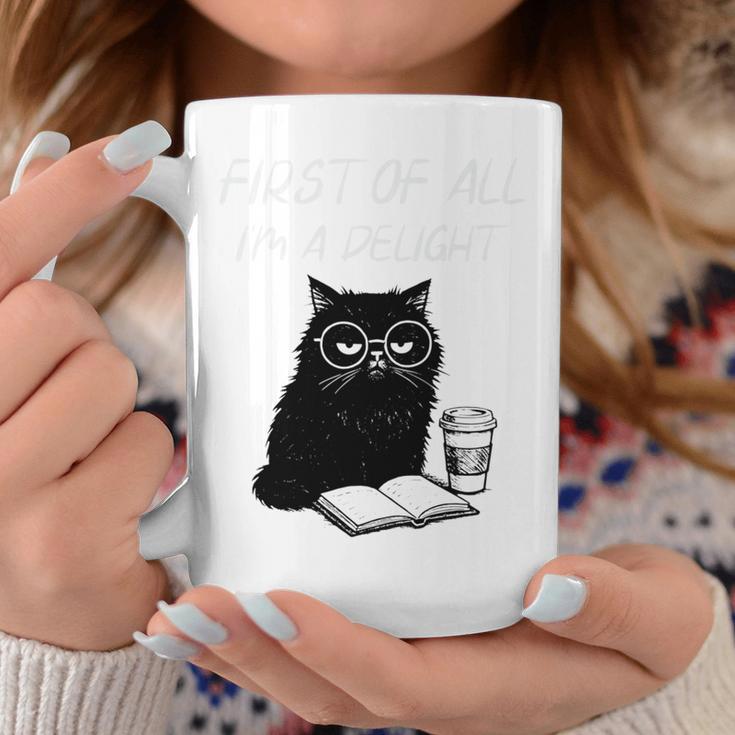 First Of All I’m A Delight Cute Cat Books Coffee Humor Graphic Print Coffee Mug Unique Gifts