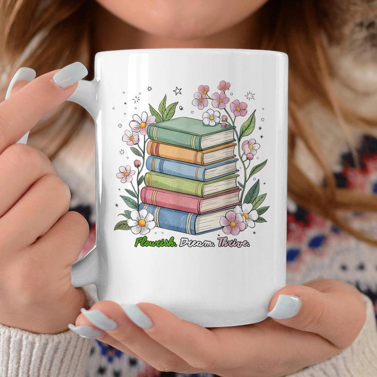 Flourish Dream Thrive Floral Books For Book Lovers Graphic Print Coffee Mug Unique Gifts