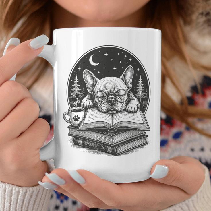 French Bulldog Reading Book Coffee Sky Glasses Graphic Print Coffee Mug Unique Gifts