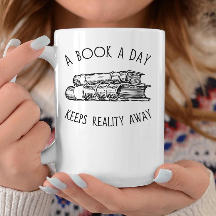 Fun Novel Reader Tee A Book A Day Keeps Reality Away Shirt Graphic Print Coffee Mug Unique Gifts