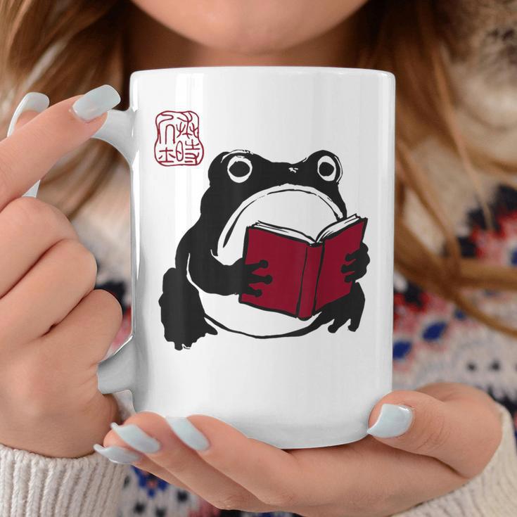 Grumpy Frog Book Lover Librarian Anime Japanese Graphic Print Coffee Mug Unique Gifts