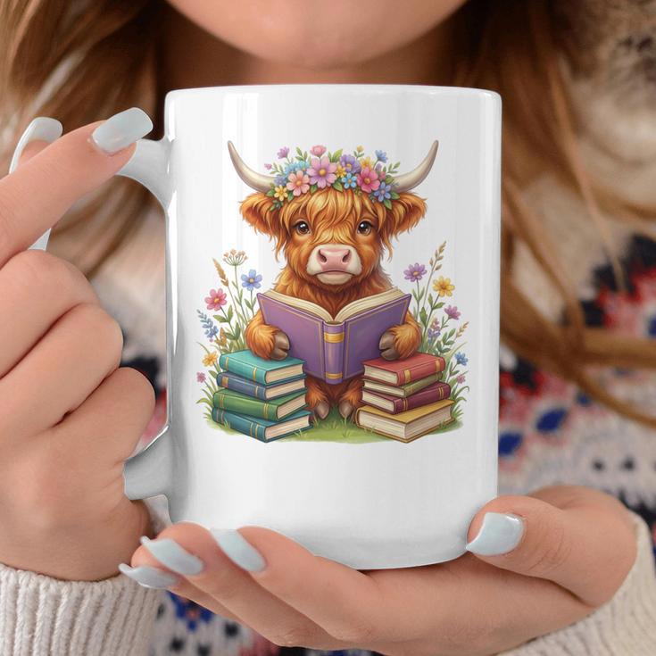 Highland Cow Book Floral Bookworm Librarian Cute Easter Day Graphic Print Coffee Mug Unique Gifts