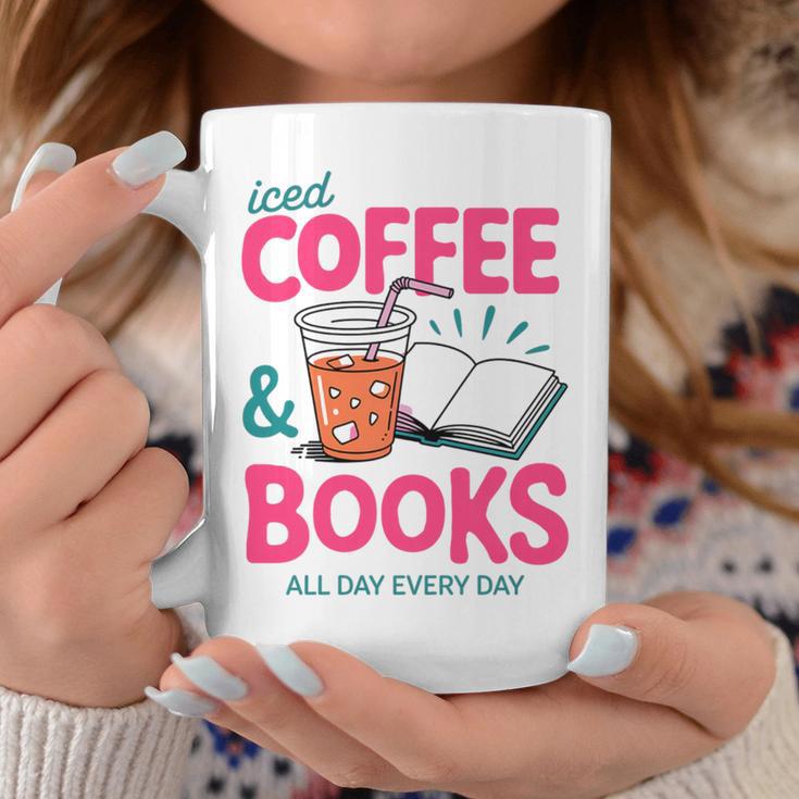 Iced Coffee & Books Reading Lover Trendy Summer Premium Tri-Blend Graphic Print Coffee Mug Unique Gifts