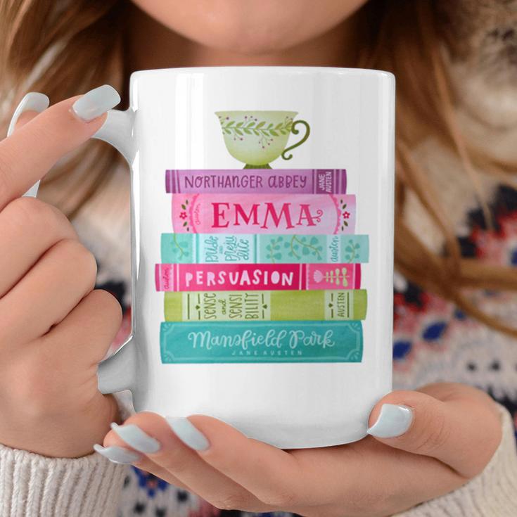 Jane Austen Book Stack Tea Fans Vintage Literary Premium Tri-Blend Graphic Print Coffee Mug Unique Gifts