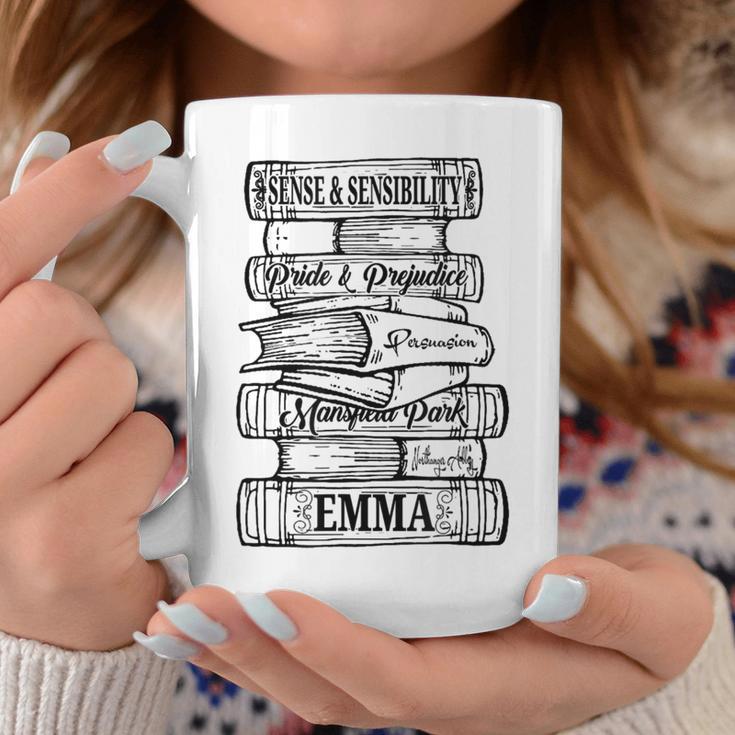 Jane Austen Pride And Prejudice & Mr Darcy Book Stack Fans Graphic Print Coffee Mug Unique Gifts