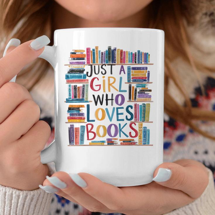 Just A Girl Who Loves Books Bookshelf Female Book Lovers Graphic Print Coffee Mug Unique Gifts
