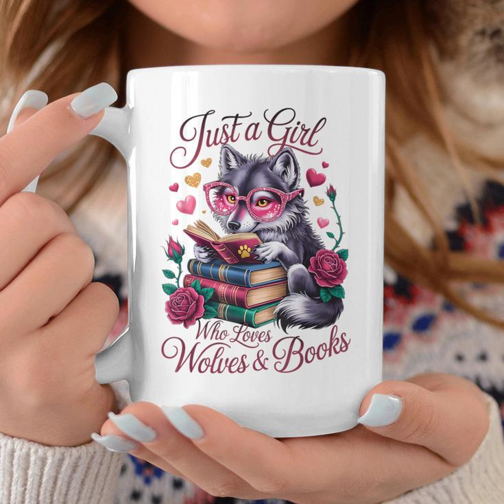 Just A Girl Who Loves Books And Wolves Librarian Teacher Graphic Print Coffee Mug Unique Gifts
