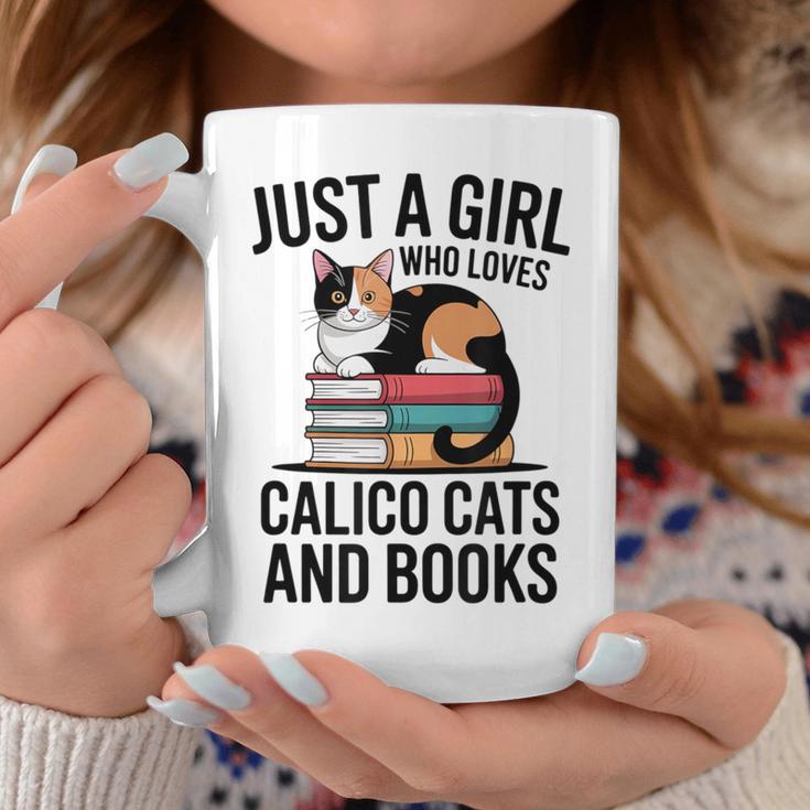 Just A Girl Who Loves Calico Cats And Books Minimal Tee Graphic Print Coffee Mug Unique Gifts