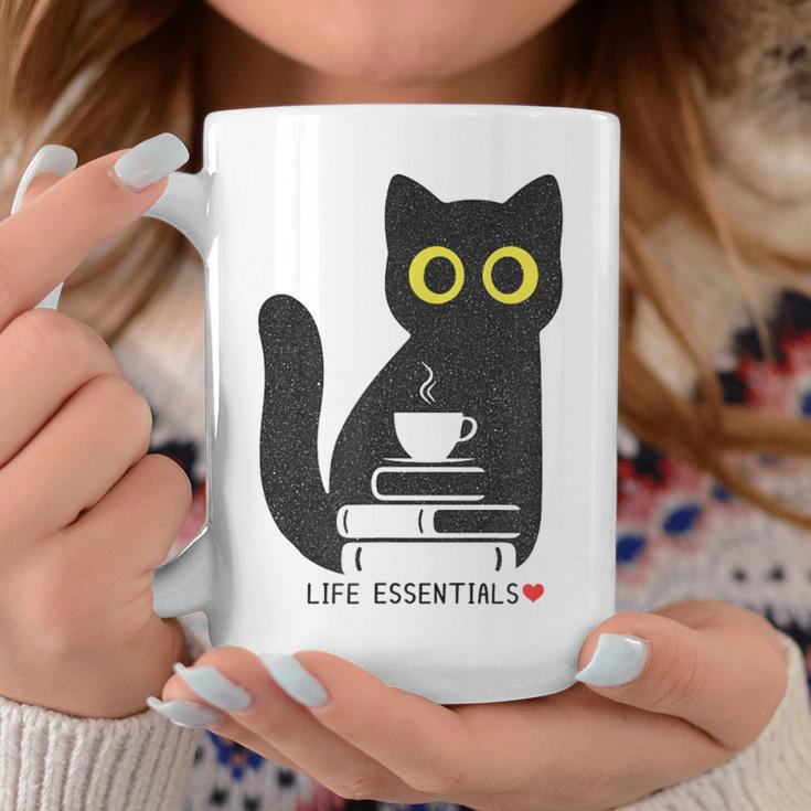 Life Essentials Witty Grungy Noisy Book Tea And Cat Graphic Print Coffee Mug Unique Gifts
