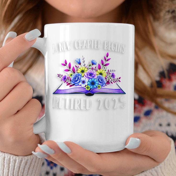 A New Chapter Begins Retired 2025 Floral Book Retirement Graphic Print Coffee Mug Unique Gifts