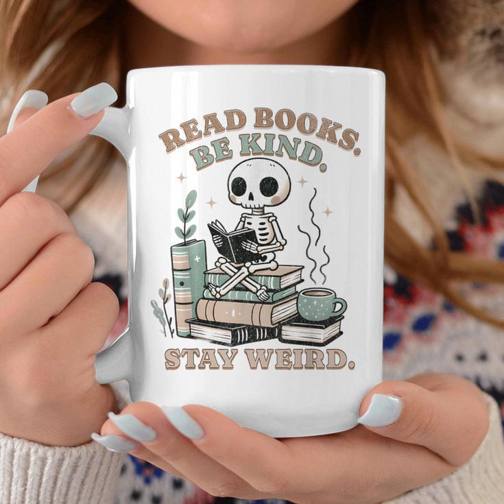 Read Books Be Kind Stay Weird Skeleton Reading Book Lover Graphic Print Coffee Mug Unique Gifts