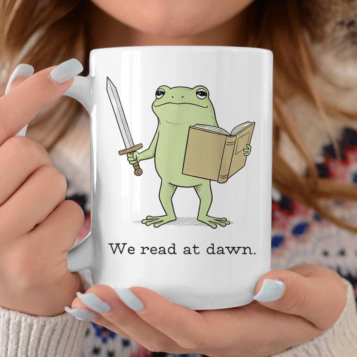 We Read At Dawn Bookish Frog Reading Graphic Print Coffee Mug Unique Gifts