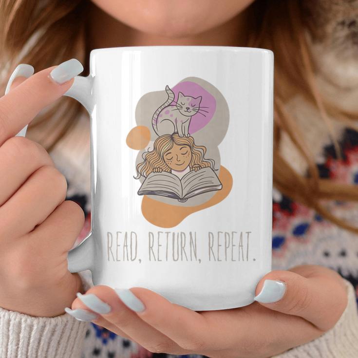 Read Return Repeat Book Lover Cat Reading Library Premium Tri-Blend Graphic Print Coffee Mug Unique Gifts