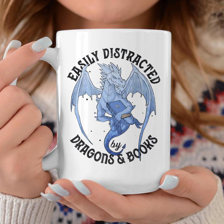 Reading Easily Distracted By Dragons & Books Lover Bookworm Graphic Print Coffee Mug Unique Gifts