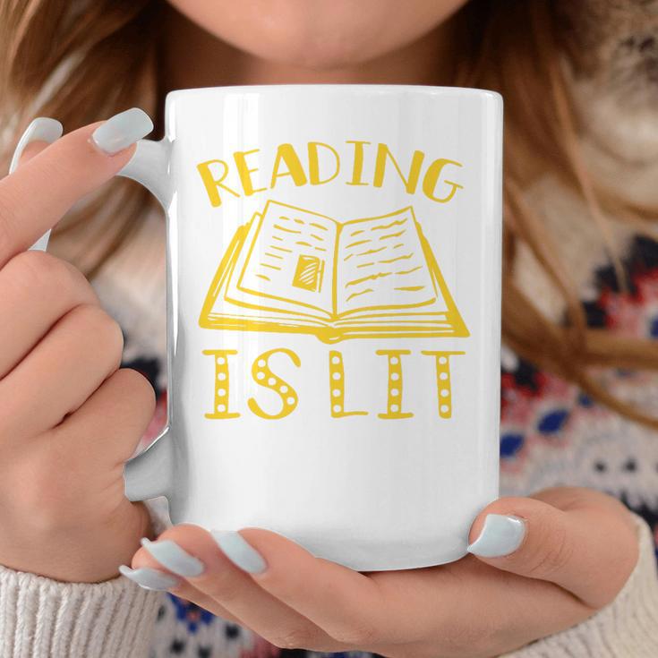Reading Is Lit Book Reading Literary Pun Joke Premium Tri-Blend Graphic Print Coffee Mug Unique Gifts