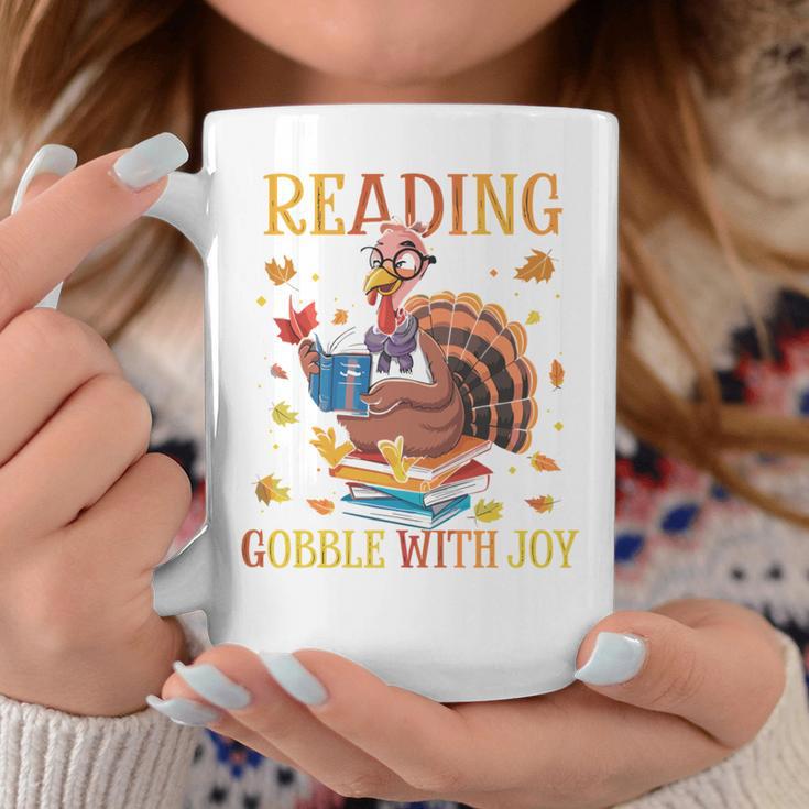 Reading Makes Me Gobble With Joy Turkey Reading Book L Graphic Print Coffee Mug Unique Gifts