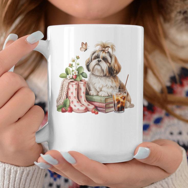 Shih Tzu Dog Garden Collections Books And Strawberries Graphic Print Coffee Mug Unique Gifts