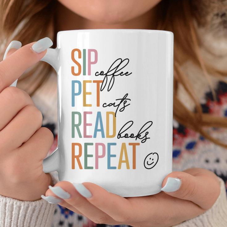 Sip Coffee Pet Cats Read Books Repeat Book Cat Lover Graphic Print Coffee Mug Unique Gifts