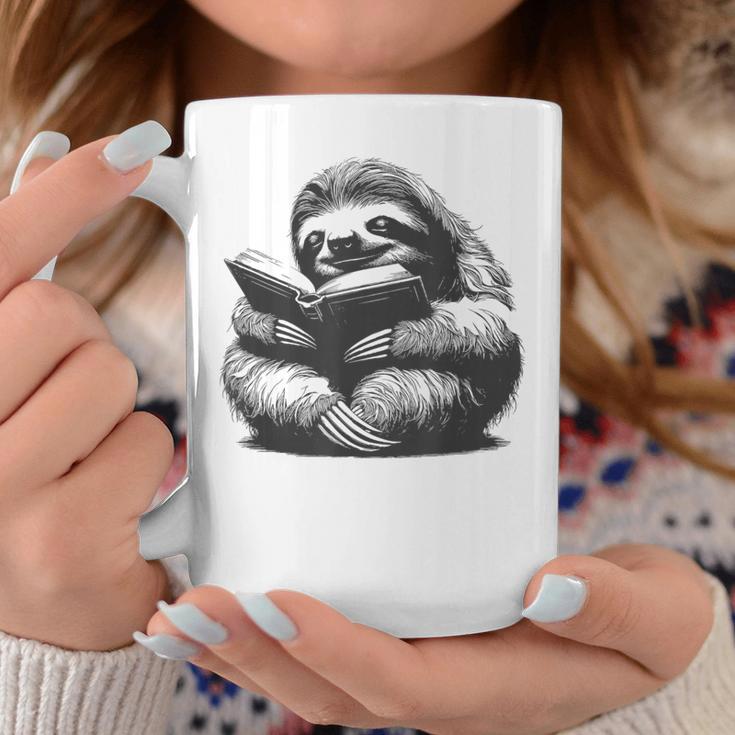 Sleepy Sloth Reading Book Cute Vintage Animal Graphic Graphic Print Coffee Mug Unique Gifts