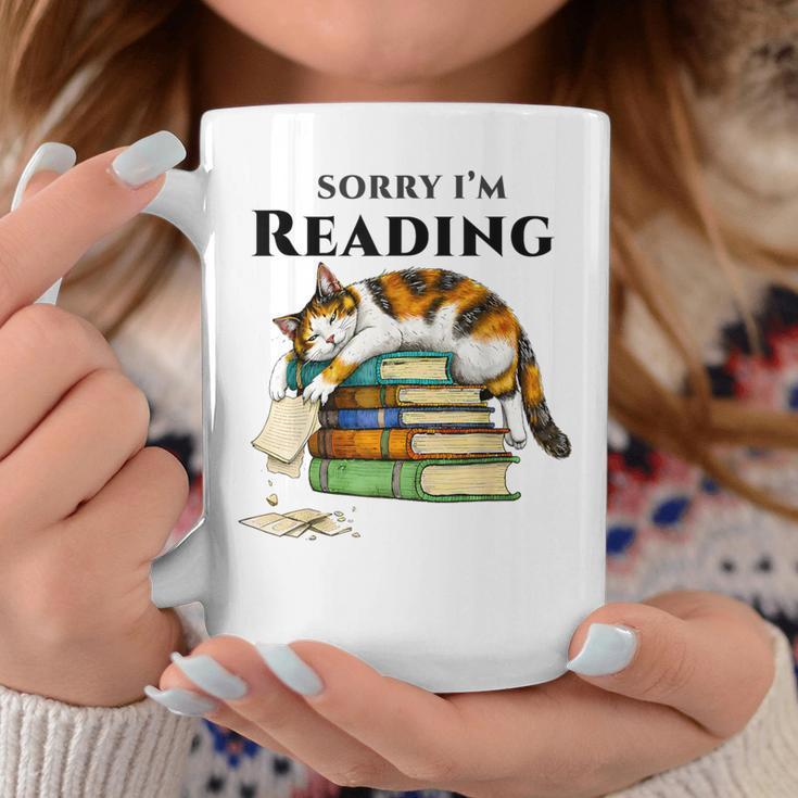 Sorry I'm Reading Calico Cat Book Lover Graphic Print Coffee Mug Unique Gifts