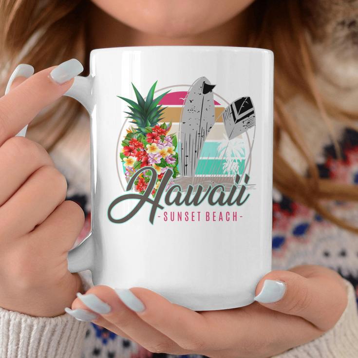 Sunset Beach Hawaii、サーフィンサーフボードレトロ、バックプリント 長袖tシャツ コーヒーマグ 面白い贈り物