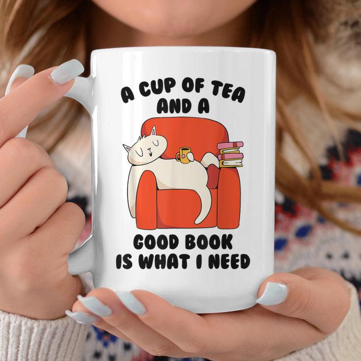 Tea A Cup Of Tea And A Good Book Is What I Need Cat Men Women Kids Graphic Print Coffee Mug Unique Gifts