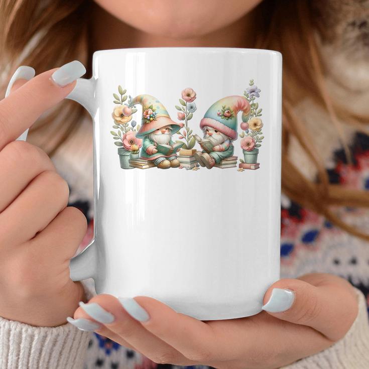 Teacher Gnome Motif Floral Stack Of Books Decor Cute Reading Graphic Print Coffee Mug Unique Gifts
