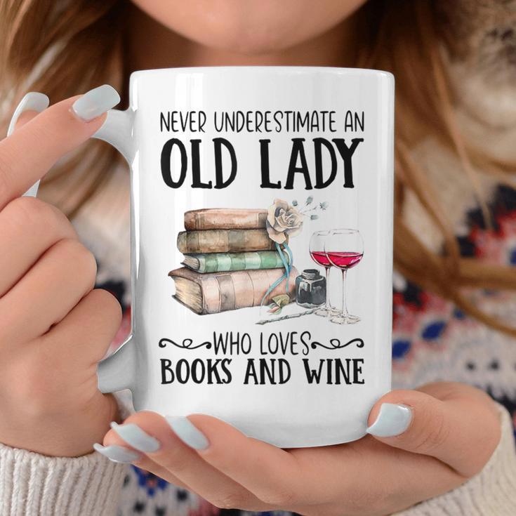 Never Underestimate An Old Lady Who Loves Books And Wine Graphic Print Coffee Mug Unique Gifts