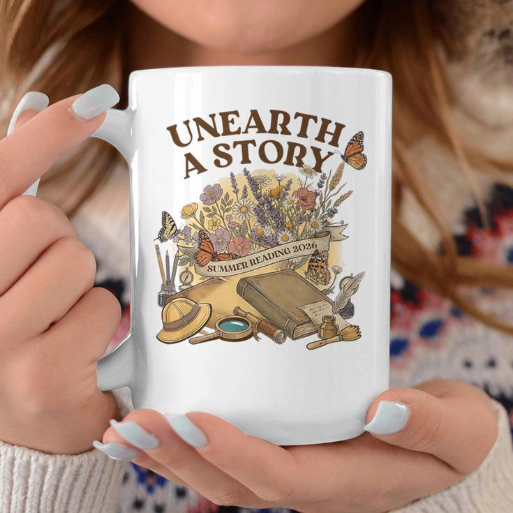 Unearth A Story Summer Reading 2026 Flower Butterfly Book Graphic Print Coffee Mug Unique Gifts