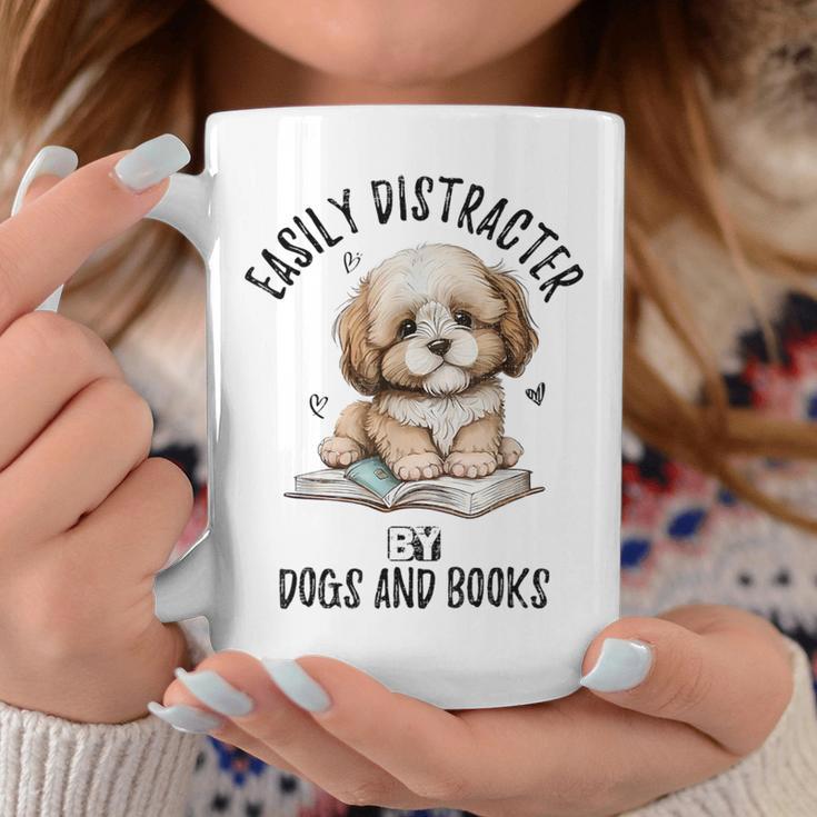 Vintage Easily Distracted By Dogs And Books Puppy Art Lover Graphic Print Coffee Mug Unique Gifts