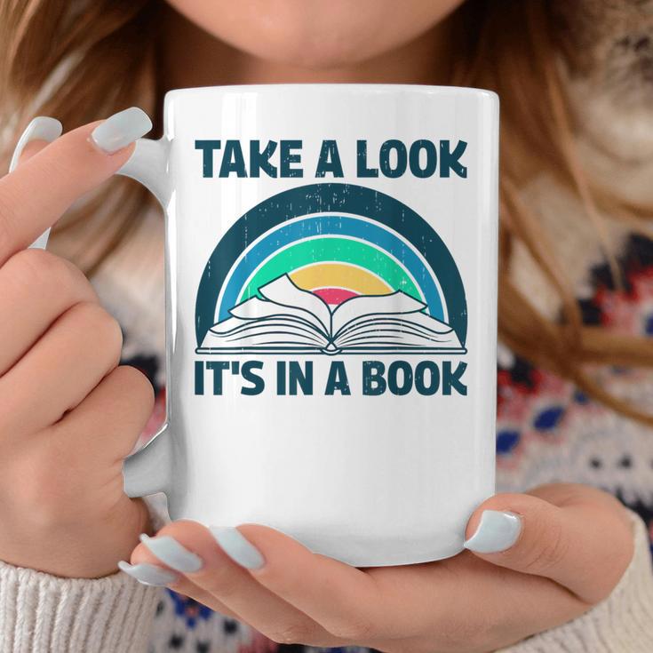 Vintage Retro Style Rainbow Take a Look It's In a Book Read Graphic Print Coffee Mug Unique Gifts