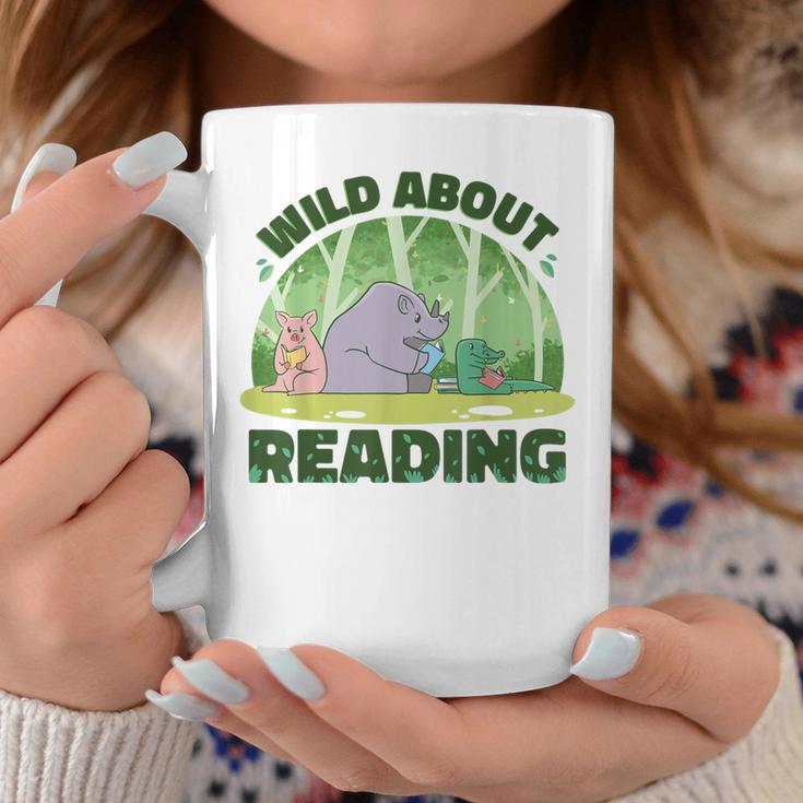 Wild About Reading Books Rhino Pig And Crocodile Graphic Print Coffee Mug Unique Gifts