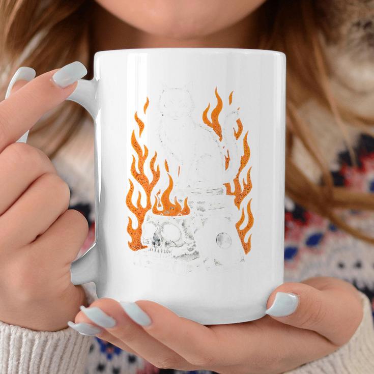 Witchy Creepy Goth Cat Skull Flames Occult Magic Books Comfort Colors Crop Top Graphic Print Coffee Mug Unique Gifts