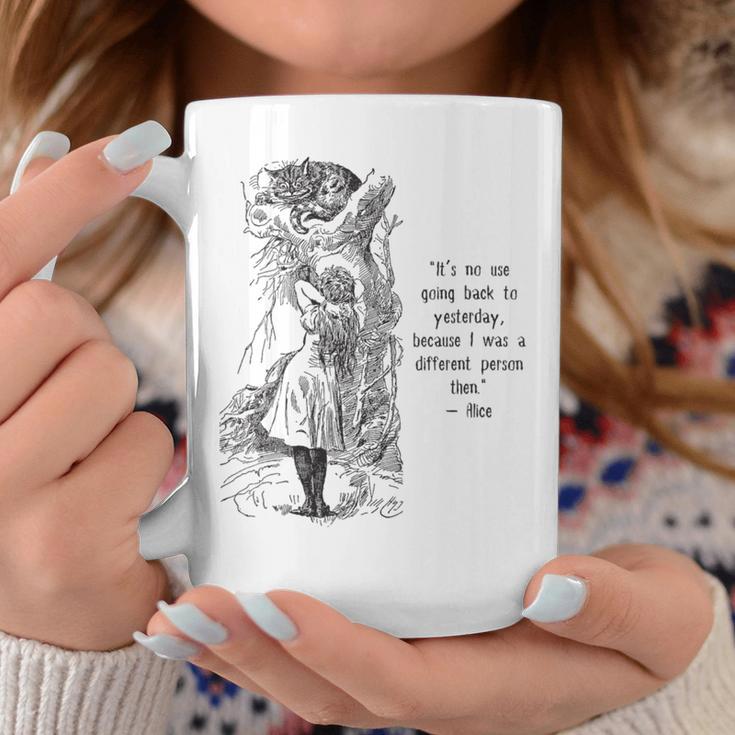 Women's Alice Adventures Wonderland Vintage Book Quote Lewis Carrol Graphic Print Coffee Mug Unique Gifts