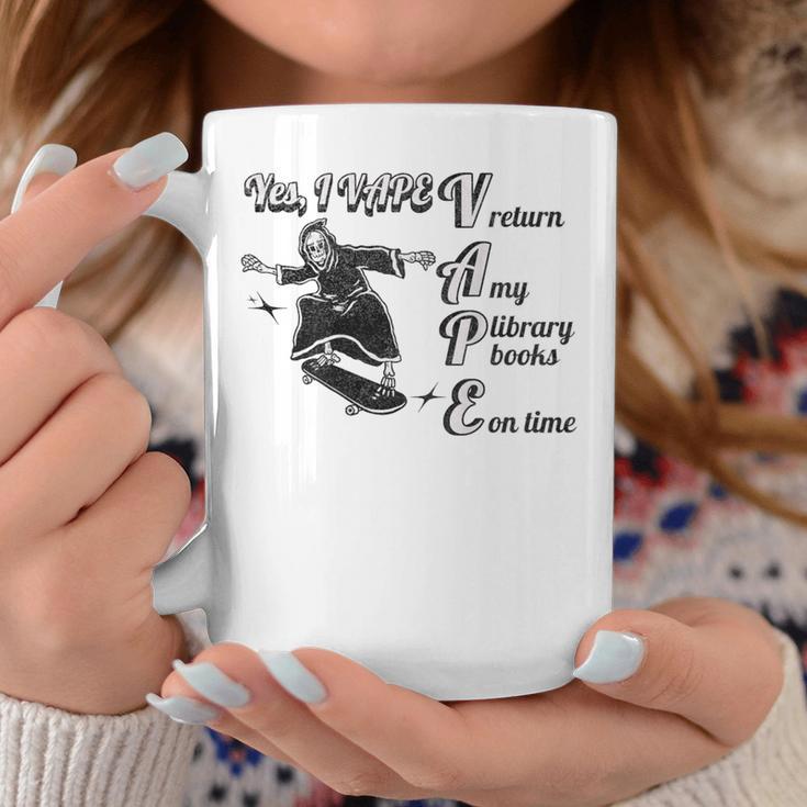 Yes I Vape Return My Library Books On Time Skeleton Skater Graphic Print Coffee Mug Unique Gifts
