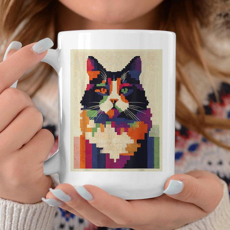 カラフル メインクーン 猫 芸術的 猫 動物 幾何学 アート コーヒーマグ 面白い贈り物