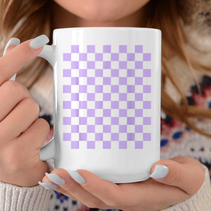 パープルラベンダーチェッカーボード コーヒーマグ 面白い贈り物