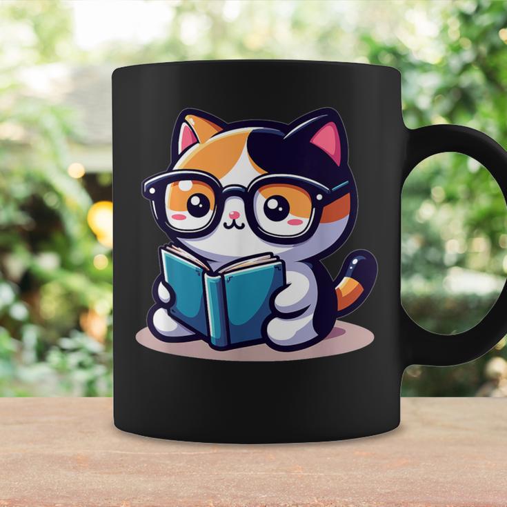 Adorable Book Lover Calico Cat With Reading Glasses Cute For Men Women Kids Graphic Print Coffee Mug Gifts ideas