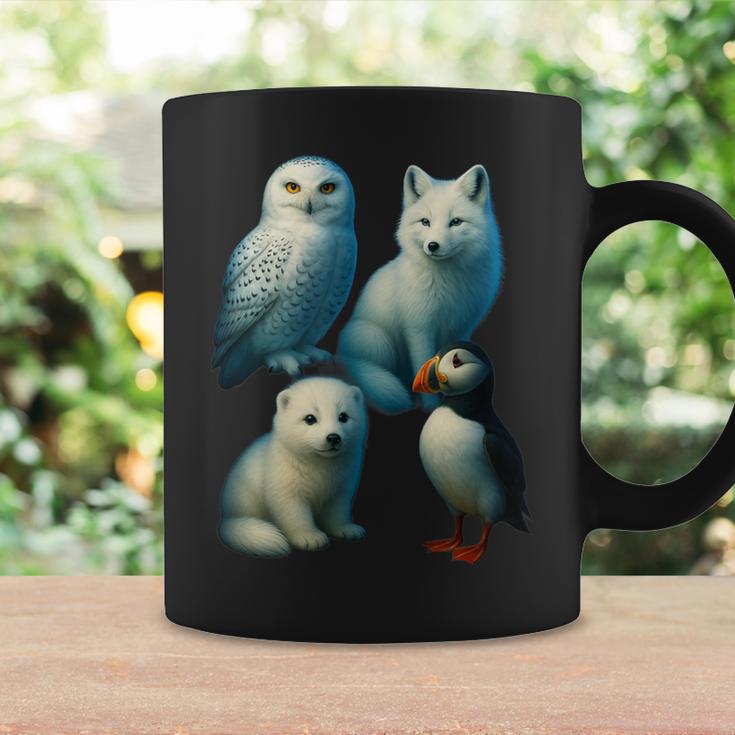 Arctic Animals コラージュ シロフクロウ キツネアザラシ ツノメ コーヒーマグ ギフトのアイデア