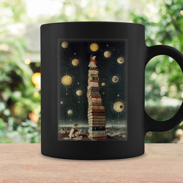 Astrologist Sitting On The Tower Of Stacked Up Books Starry Graphic Print Coffee Mug Gifts ideas Astrologist Sitting On The Tower Of Stacked Up Books Starry Graphic Print Coffee Mug Gifts ideas