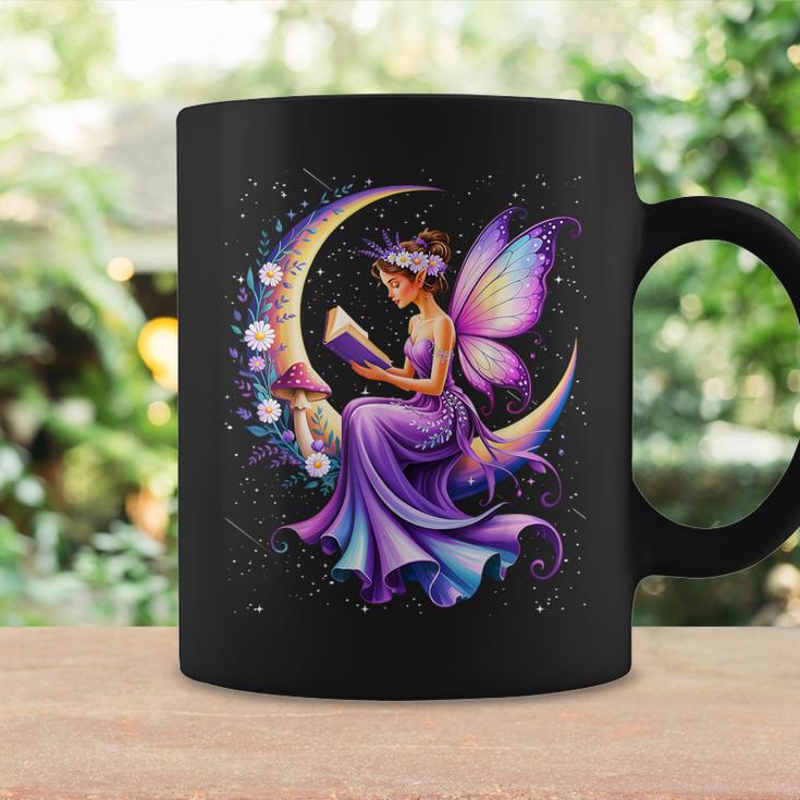 Beautiful Book Fairy Reading Crescent Moon Gothic Bookish Graphic Print Coffee Mug Gifts ideas