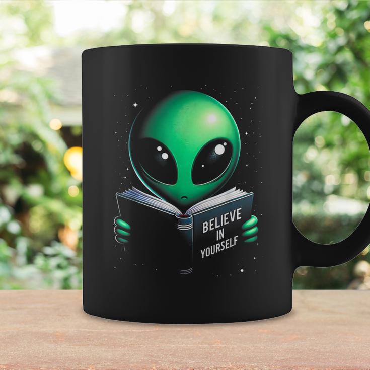 Believe In YourSelf Cute Alien Reading Book Graphic Print Coffee Mug Gifts ideas