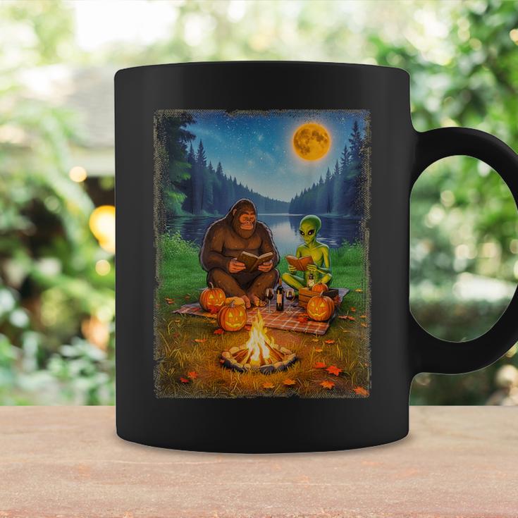 Bigfoot And Alien Reading Books Campfire Halloween Graphic Print Coffee Mug Gifts ideas