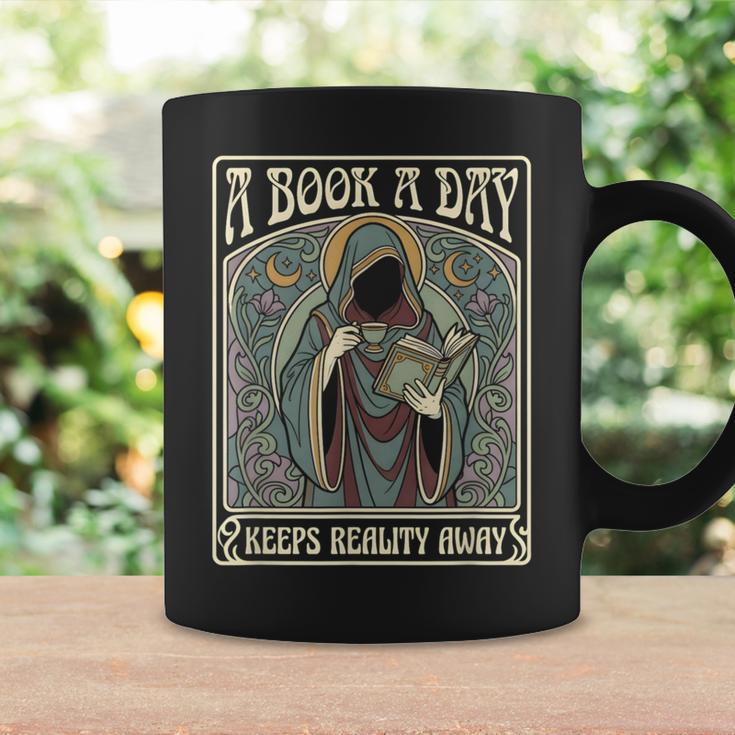 A Book a Day Keeps Reality Away Reading Lover Tarot Card Graphic Print Coffee Mug Gifts ideas