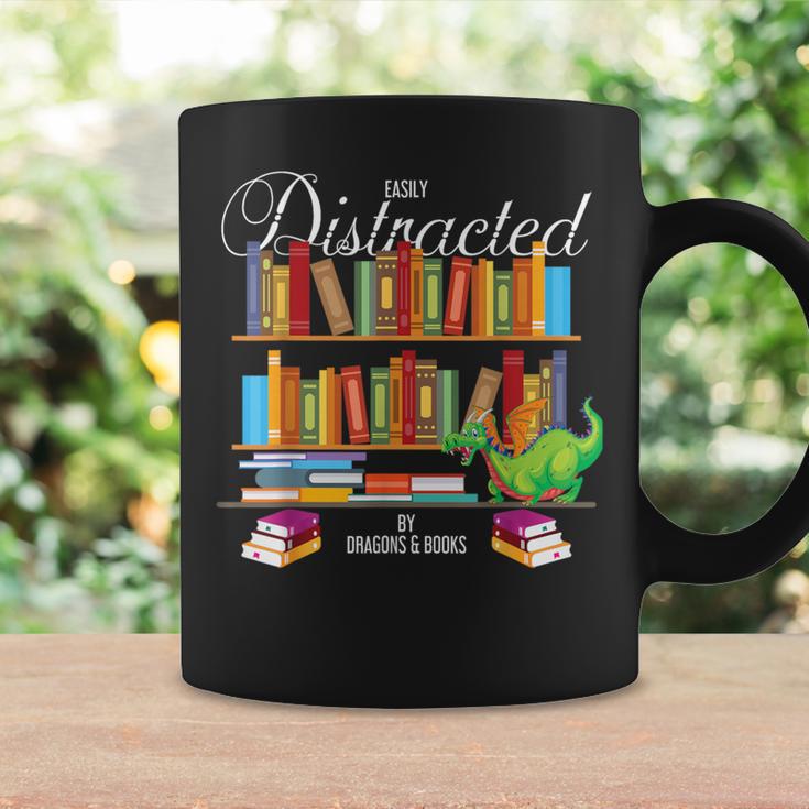 Book Lover Distracted By Books & Dragons Bookworm Graphic Print Coffee Mug Gifts ideas